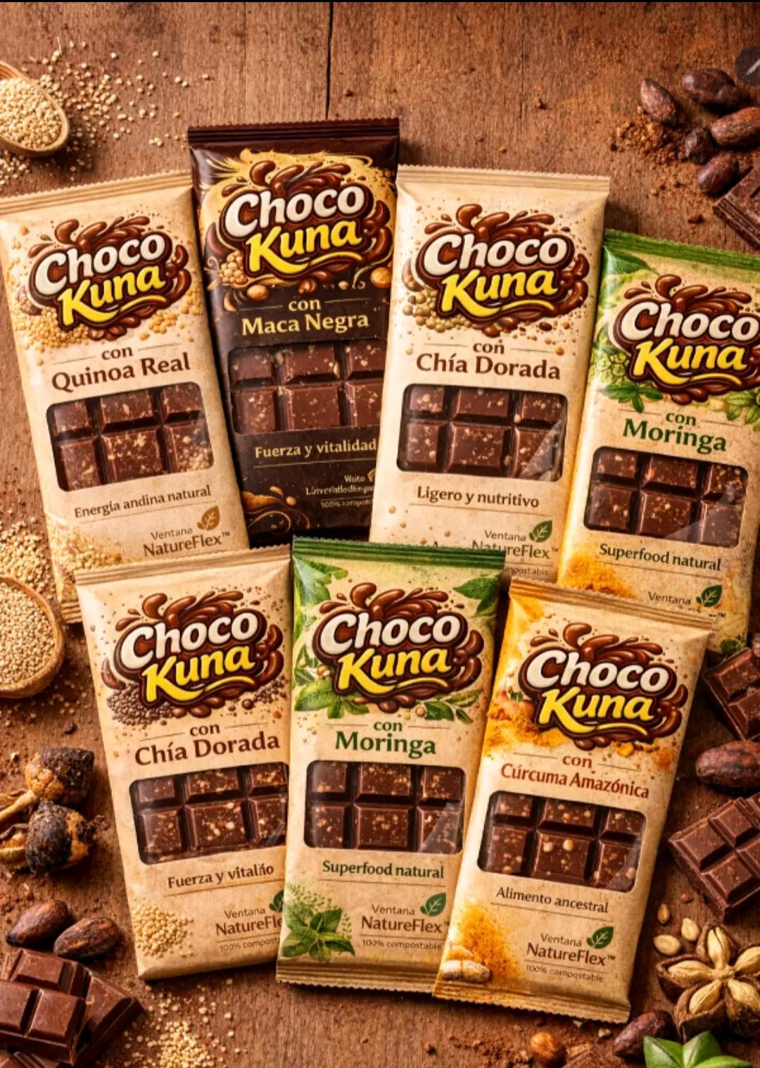 Las 7 variedades de CHOCOKUNA en empaque kraft biodegradable
